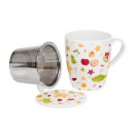 Vánoční tradice - porcelánový hrnek s nerez. sítkem a pokličkou 0,35 l