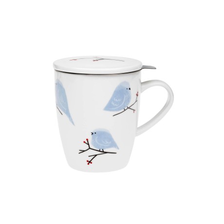 Porcelánový hrnek s nerez. sítkem a pokličkou - Ptáčci, 350 ml