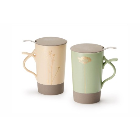 Nava 0,4 l zelený - porc. hrnek s nerez sítkem a pokličkou