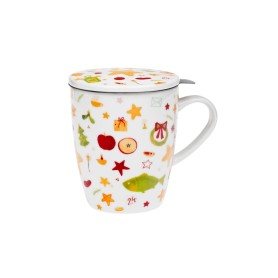 Vánoční tradice - porcelánový hrnek s nerez. sítkem a pokličkou 0,35 l